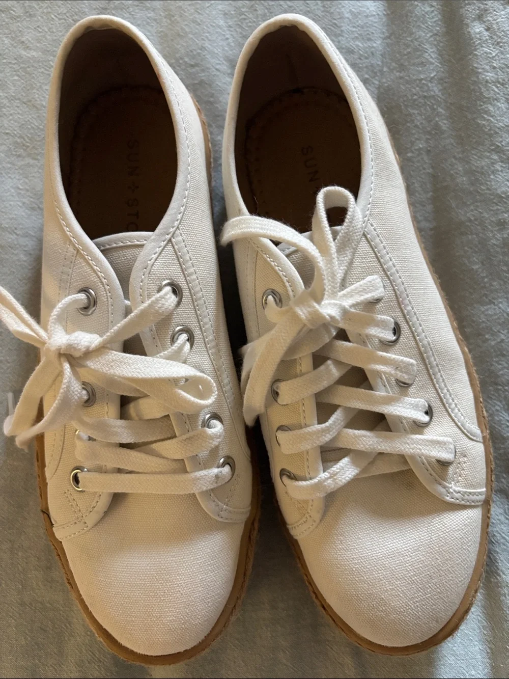 Sun & Stone White Canvas Lace-Up Sneakers